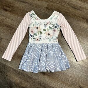 Cheeky Plum Girls 2T Farrah Leotard Floral Dance Long Sleeve Pink Puple